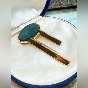 Vintage large green modernist gold brooch.